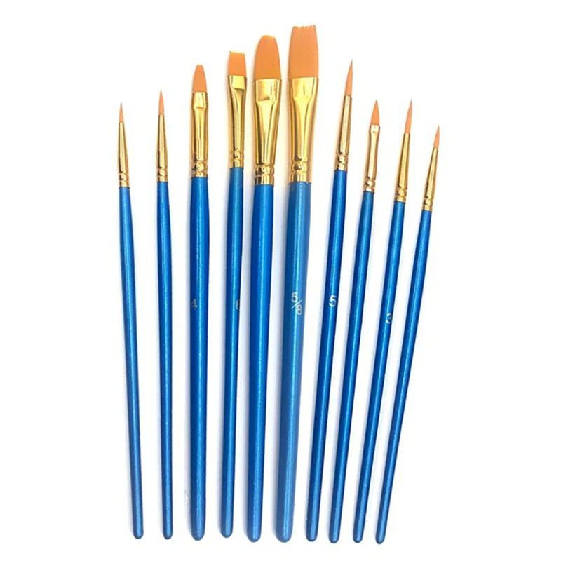 10PCS Nylon Paint Brush Professional Watercolor Acrylic Oil Painting Wooden Handle Painting Brushes Art Supplies Stationery