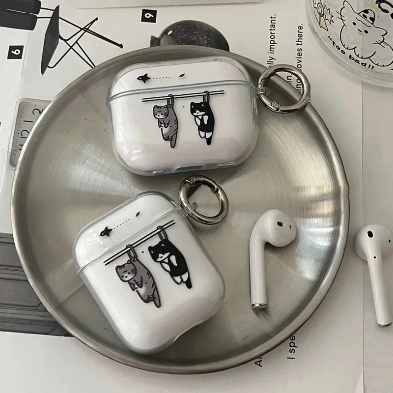 

Black Cat Headset Case For AirPods 4 With Keychain For AirPods Pro 2nd Charging Box Fundas For Airpods 1 2 3 Clear Shockproof