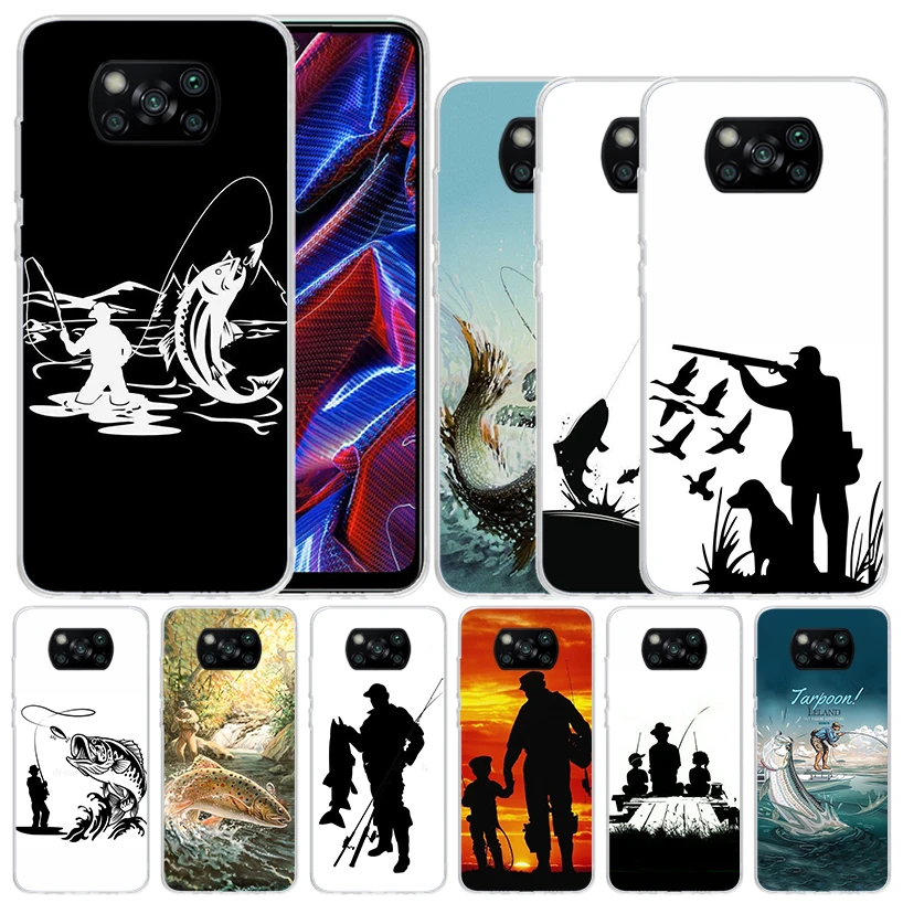 Hunting Fishing Man Soft Cover for Xiaomi Poco X5 Pro X4 Gt X3 Nfc M5S Print Phone Case M4 M3 M2 F3 F2 F1 Mi Note 10 Lite Coque