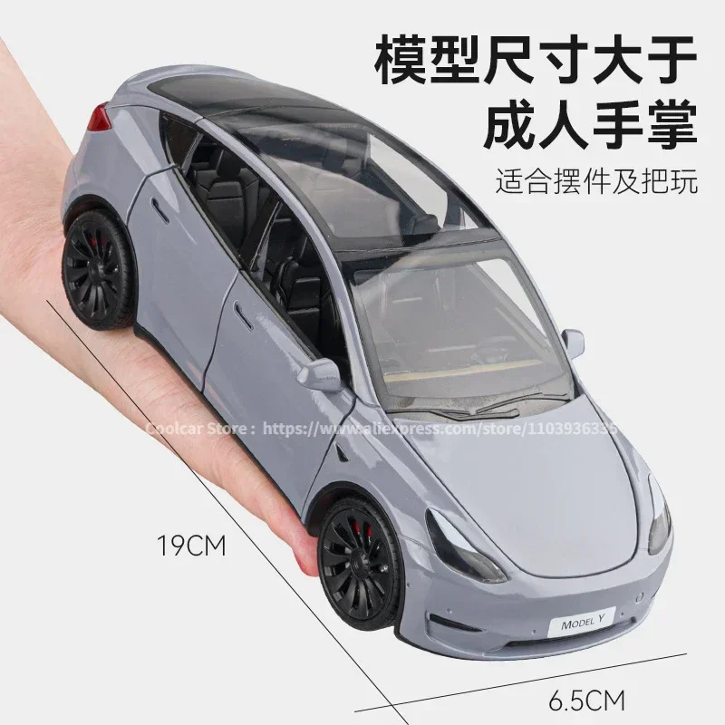 Alle 1:24 TESLA MODEL Y Model 3 met oplaadstapel Legering gegoten metalen speelgoedautomodel Geluid en licht Kindercollectibles Cadeau