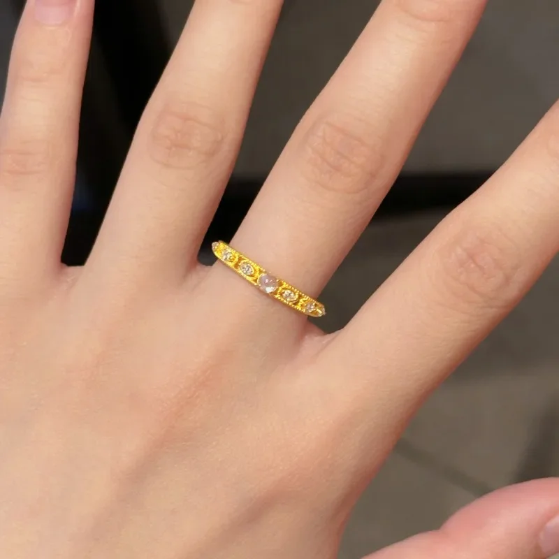 Xiaohongshu شعبية الذهب جوفاء سطح البيض حلقة الإناث المتخصصة شخصية الموضة مزاجه ضوء الفاخرة مطعمة الزركون الدائري #2