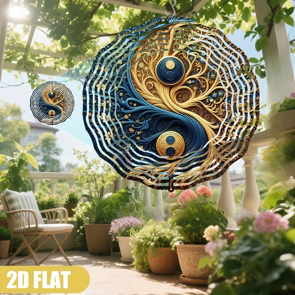 Yin Yang Tree Design Hanging Wind Spinner 360° Rotating Hook Outdoor Garden Decor