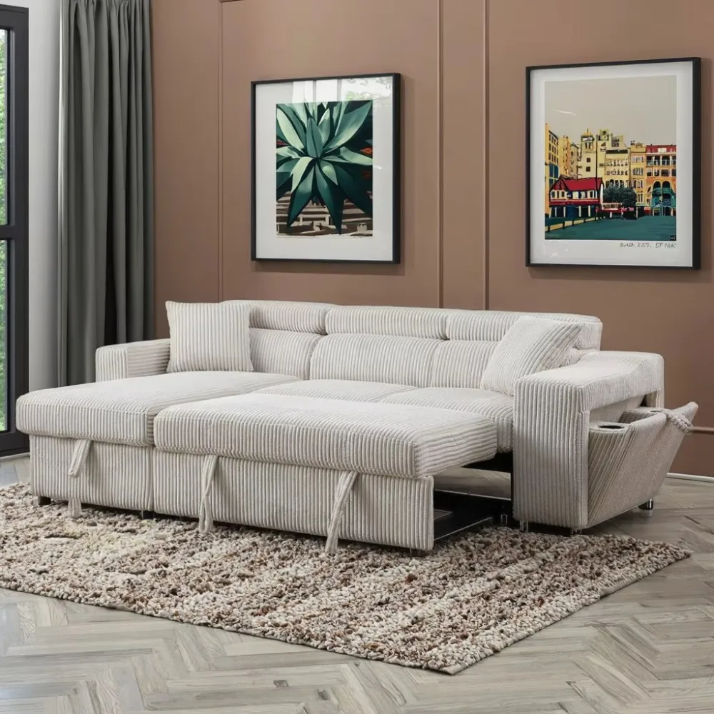 Pull out L-shaped reversible sofa bed with storage recliner wireless charger combination sofa living room furniture