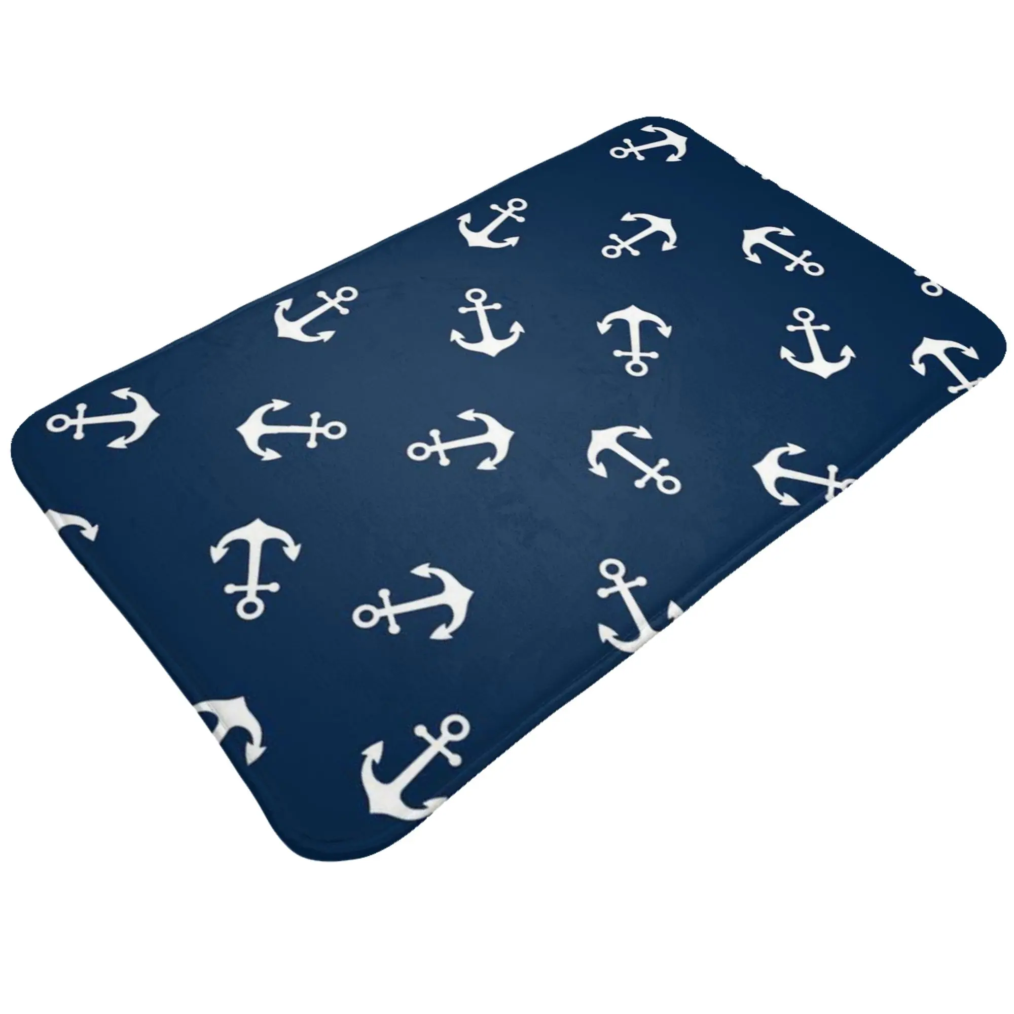 Navy Blue Anchor Repeat Background Doormat Bathroom Living Room Mat  Washable Home Decor