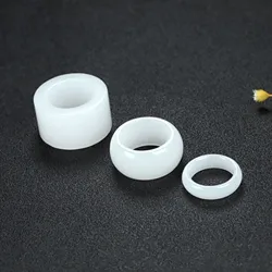 Natural White Jade Thumb Ring Men Women Healing Gemstone Fine Jewelry Genuine Nephrite Hetian Jade Wide Bands Black Stone Rings