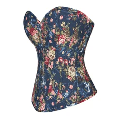 Espartilho estampado floral para mulheres, Top Denim Bustier azul, Corselets Moda Overbust