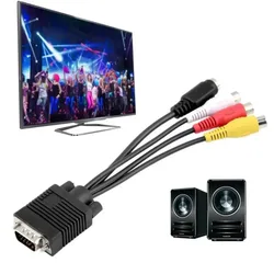 1pcs PC Computer Laptop HD TV VGA Male To S-Video 3 RCA AV VGA To Video 101TV Out S-Video AV Adapter Converter AV Cables