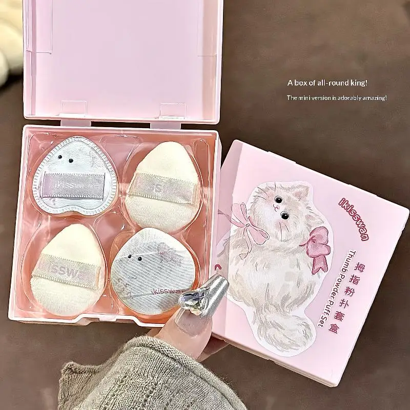 5Pcs Cute Mini Finger Puff Set With Box Facial Makeup Sponge Dry & Wet Application Ultra-Soft Mixed Makeup Puff Makeup Tools