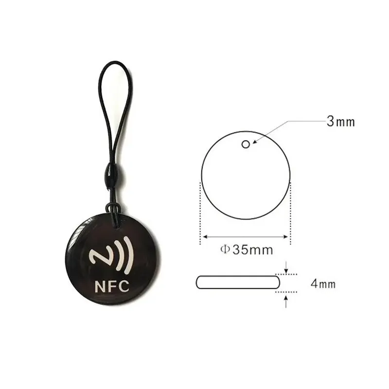 10pcs Ntag213 NFC Tag Lable Token With Rope RFID 13.56MHz 144 Bytes ISO14443A Epoxy Card 35mm Diameter For All NFC Enabled Phone