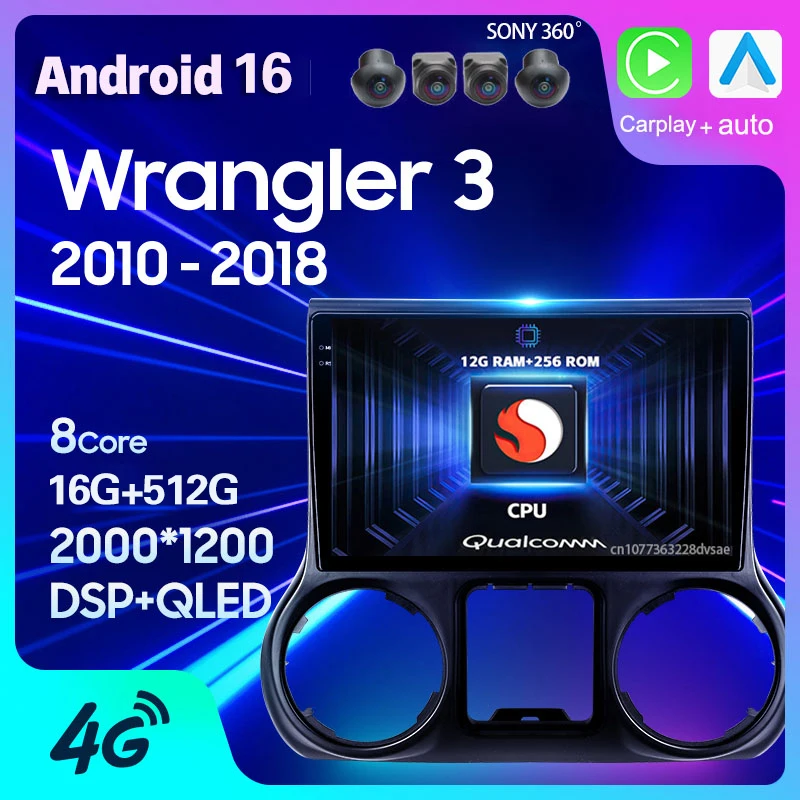 Android 15 Car Radio GPS For Jeep Wrangler 3 JK 2010 2011 2012 2013-2018 Carplay Multimedia Player Navigation Head Unit Stereo