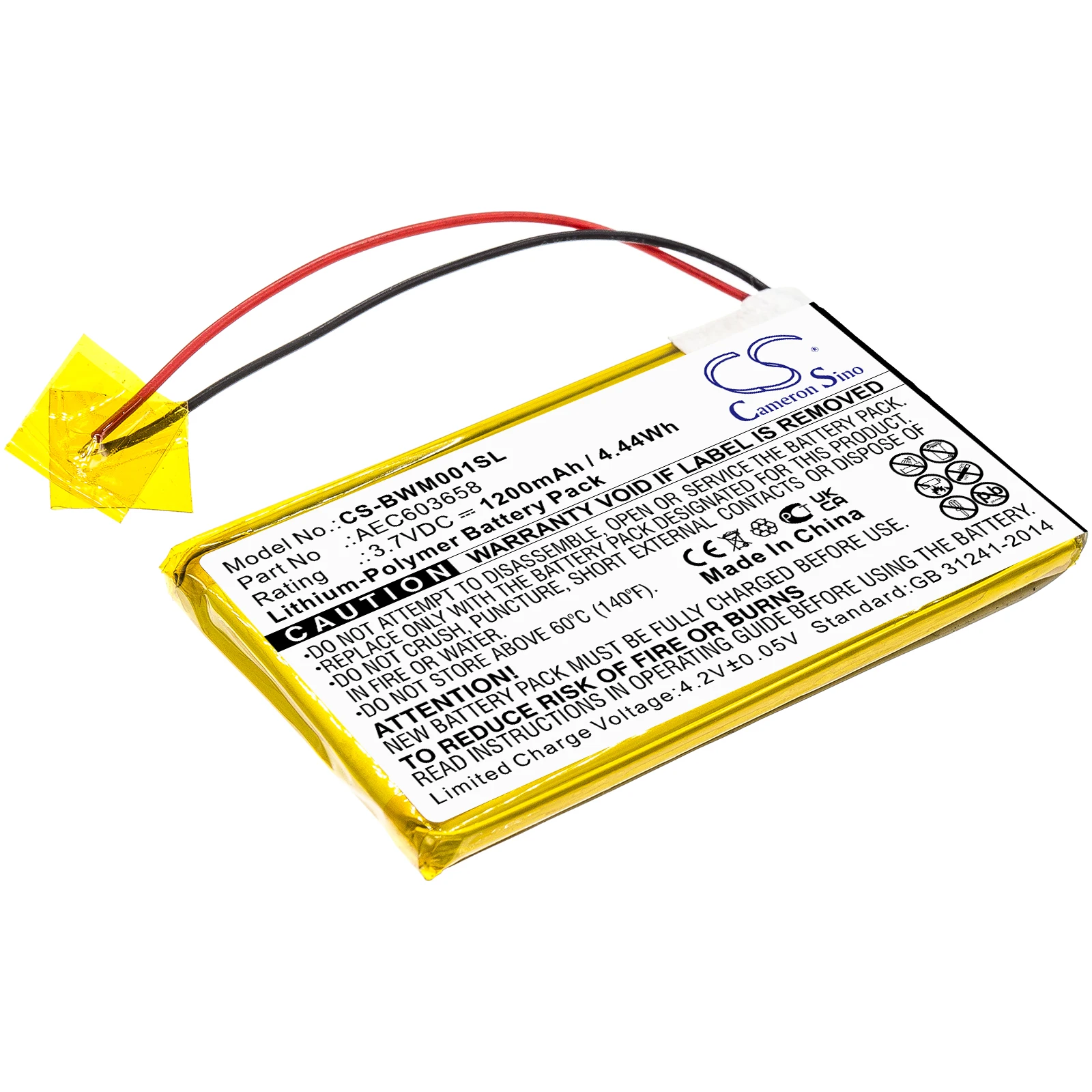 

3.7V 1200mAh/4.44Wh battery AEC603658 for BW Gasalert Microclip Gas Detector,GasAlert Micro Clip XL,MCXL-MPCB1,MC-XW00,MC-XW00-Y