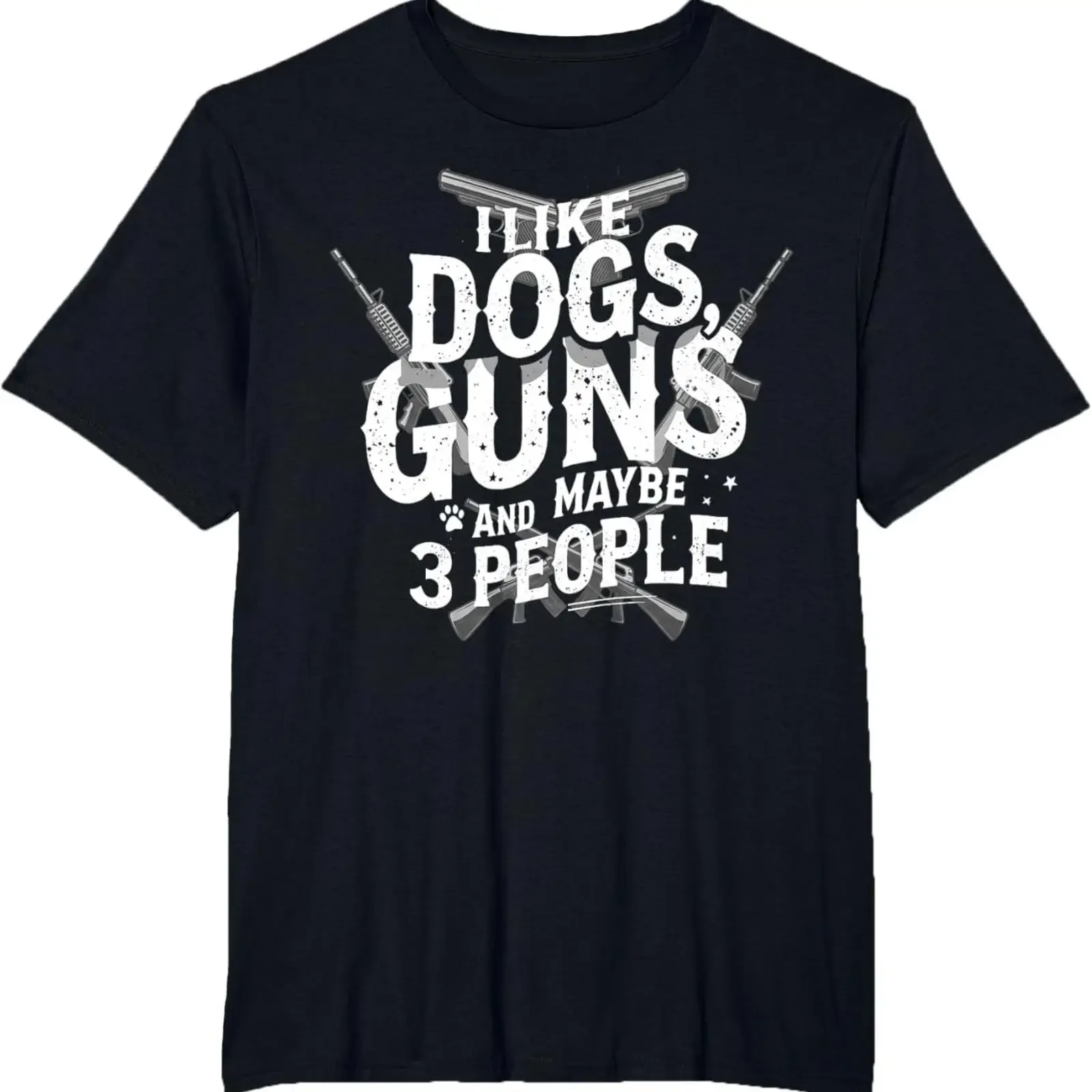 I like dogs weapons and maybe 3 people Funny dog joke vintage t shirt vintage Washed Casual Stylish Versatile homme