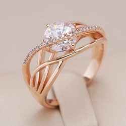 Kinel Luxury 585 Rose Gold Color Geometric Cross Rings for Women Natural Zircon Accessories Ethnic Wedding Jewelry Crystal Gift