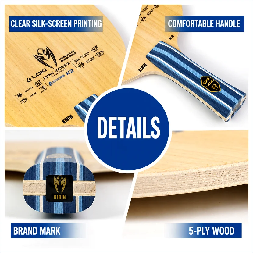LOKI KIRIN K2 5-Ply All-Wood Table Tennis Blade, Penhold or FL Handle, ALL+ Ping Pong Training Racket