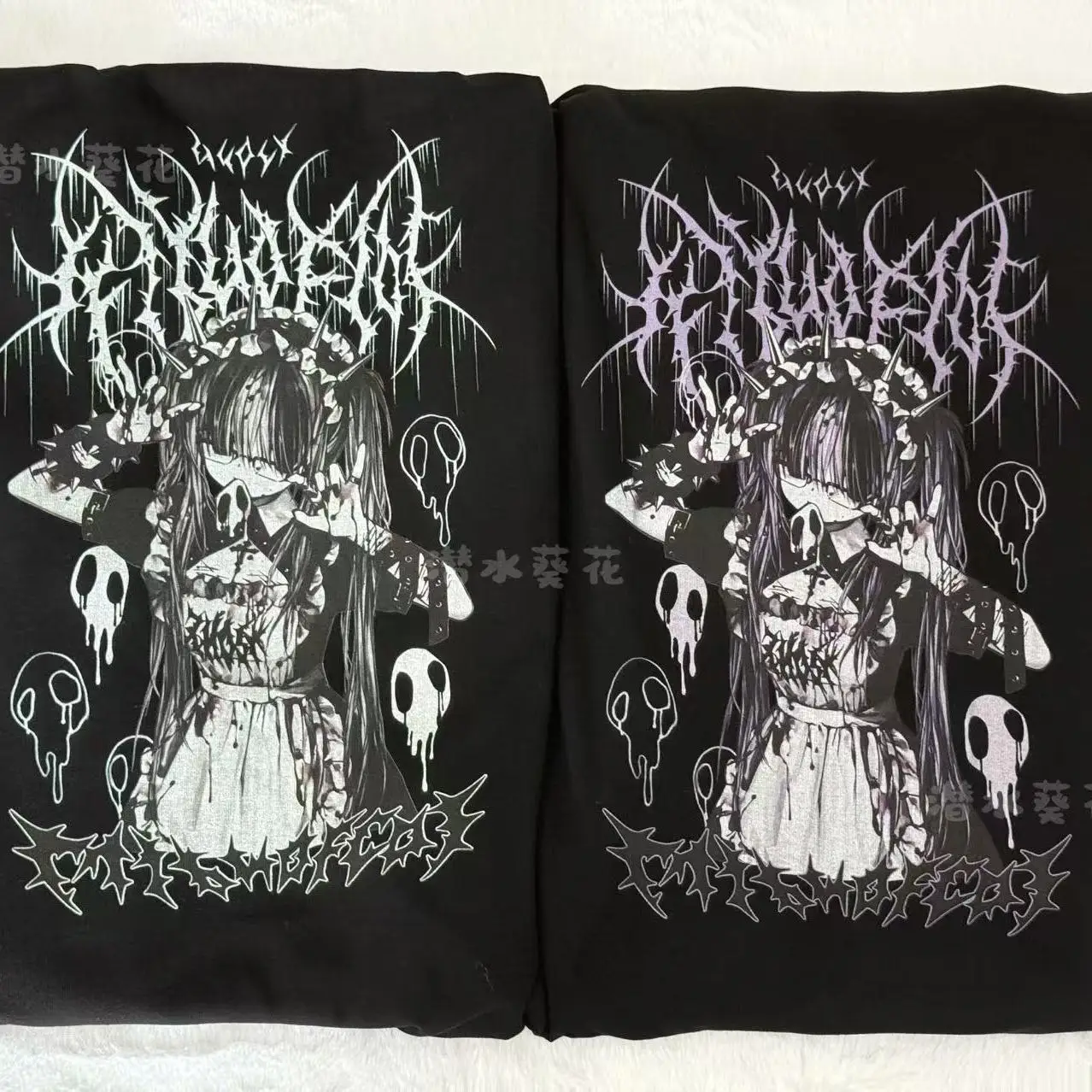 الأصلي طاقم الرقبة الأسود Y2K كم طويل تي شيرت اليابانية ثقافة فرعية أنيمي طباعة تي شيرت ربيع الخريف جديد فضفاض تنوعا القمم