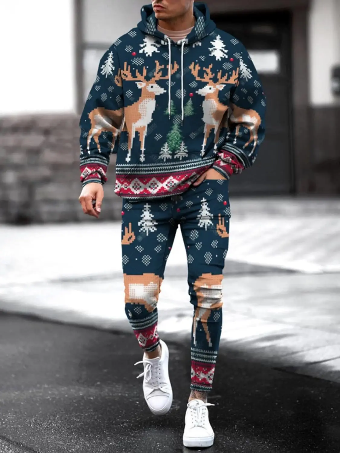 Christmas Santa Claus Snowman Hoodies Pants 2 Pcs Set 3D Printed Men Women Tracksuit Outfits Novelty Xmas Joggers Sweatshirt Set