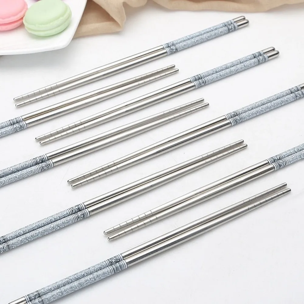 5 pairs Stainless Steel Chinese Chopsticks Reusable Non-slip Sushi Chopstick Round Easy To Clean Metal Chop Sticks