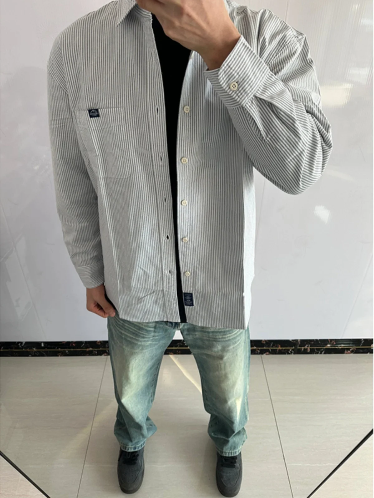 

Мужская повседневная рубашка с вертикальными полосками, длинным рукавом, в стиле ретро, модная, брендовая, весенняя, приталенная, из хлопка