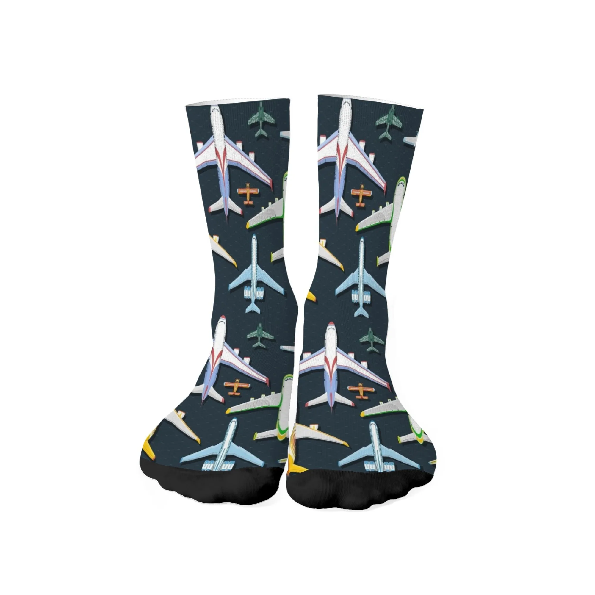 Novel Airplane Print Men's Socks Comfortable Breathable and Soft with A Street Hip-hop Quirky Retro Harajuku Style Socks