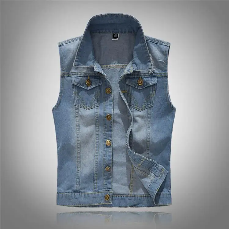 

Light Colored Men's Denim Vest Slim Fit Faion Spring Season Casual Wear with Patch kets Youthful Sle