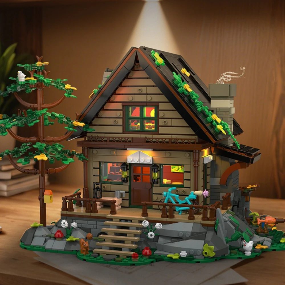 MOC Wilderness Wooden Forest Cabin Building Blocks Set Tree Hut Villa House Decor Idea Toys For Children Birthday Holiday Gifts