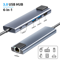 Hub USB Type C 6 in 1 Multi-Port Docking Station USB 3.0 4K@30Hz Supports 65W Reverse Charging Laptop Docking Station USB C