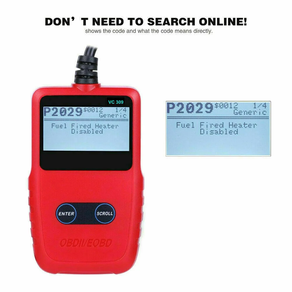 ANCEL VC309 Engine Error Diagnostic Car Fault Reader OBD2 Scanner Code Erase Reset Tool Only support Engien System Check