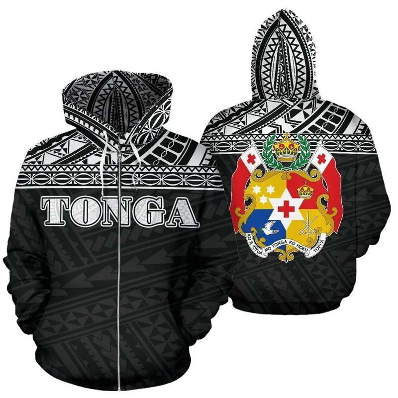 Tonga 3d Printed Hoodie Polynesian Black Men Zip Hoodies Fashion Women Oversize Sweatshirts Sports Pullover Tops Y2k Clothes