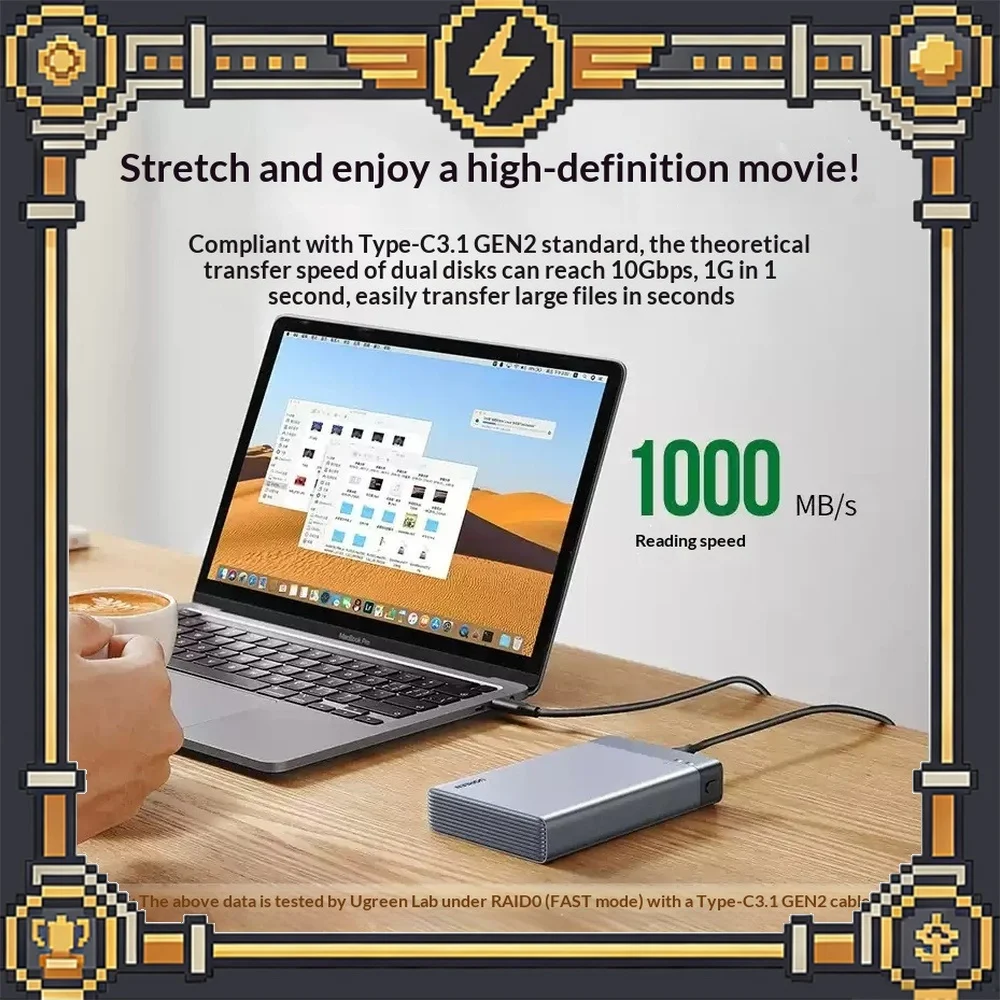 UGREEN 80857 Dual Bay 2.5 Inch RAID HDD SSD Enclosure Portable Hard Drive Array Box for PC