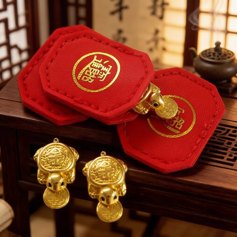 NWE Money-Biting Turtle Fengshui Charm Lucky Wallet Ornament for Longevity Protection Financial Stability Home Office Decoration