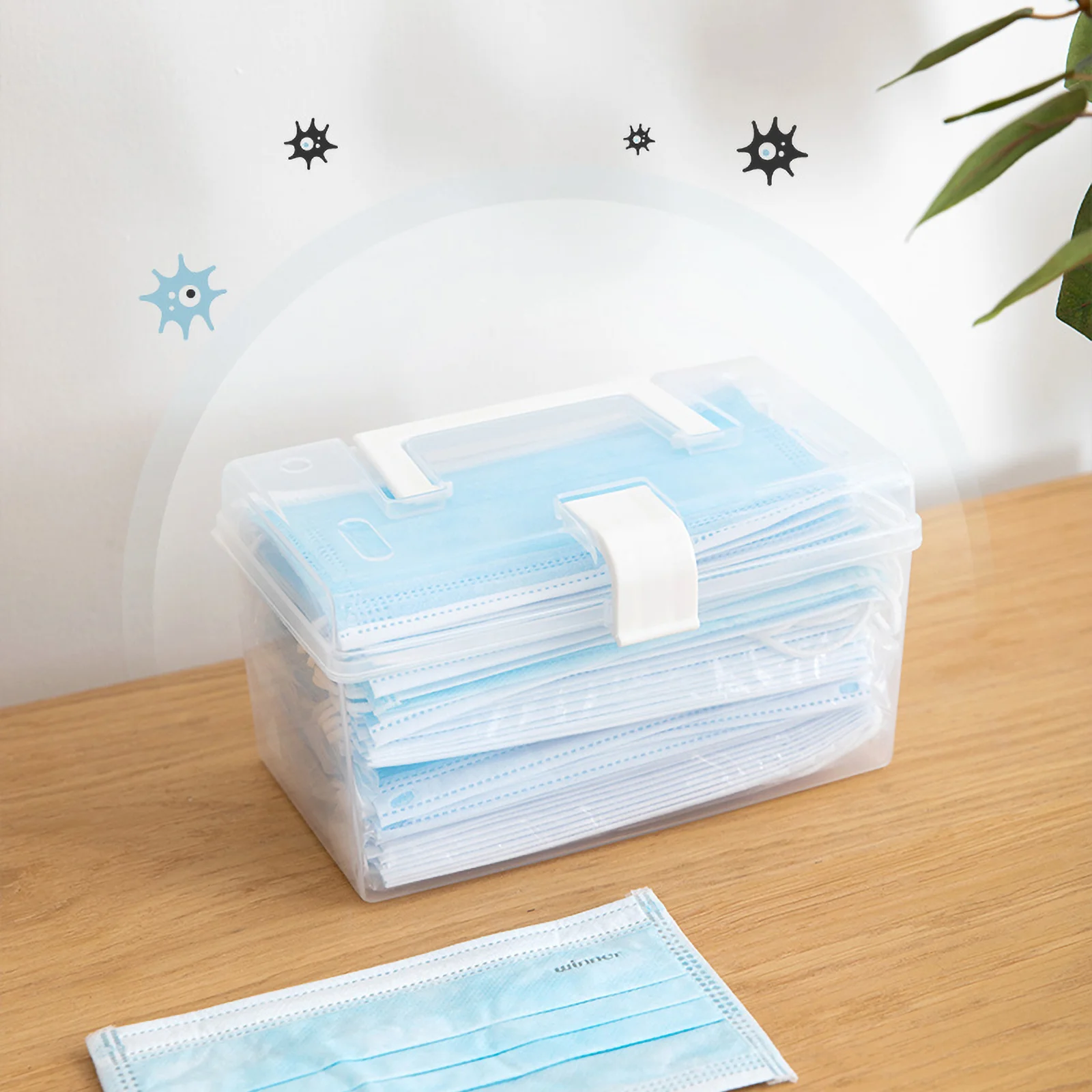 

1Pcs Dustproof Mask Storage Box Portable Transparent Plastic Face Cover Case Compact Mask Holder for Desktop Drawer Storage