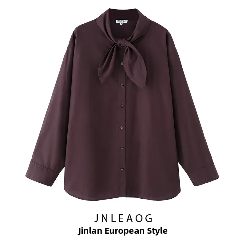 

JNLEAOG Faionable Pure Cotton Loose Long Sve Scarf Silk irt Women's Autumn New Sle Casual Striped Polyester Fabric