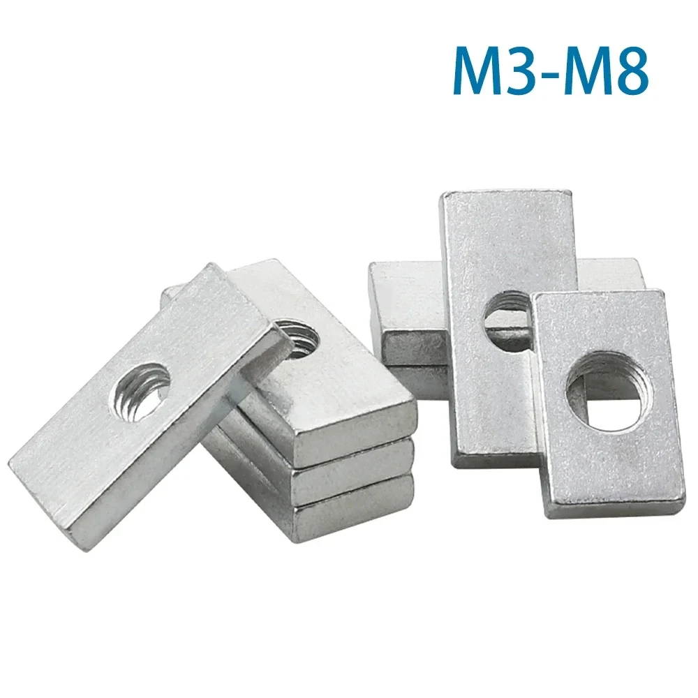 

10-50Pcs M3 M4 M5 M6 M8 Square Nut Rectangular Nuts Thin Slider Block Nuts Zinc-Plated Carbon Steel Aluminum Profile Accessory