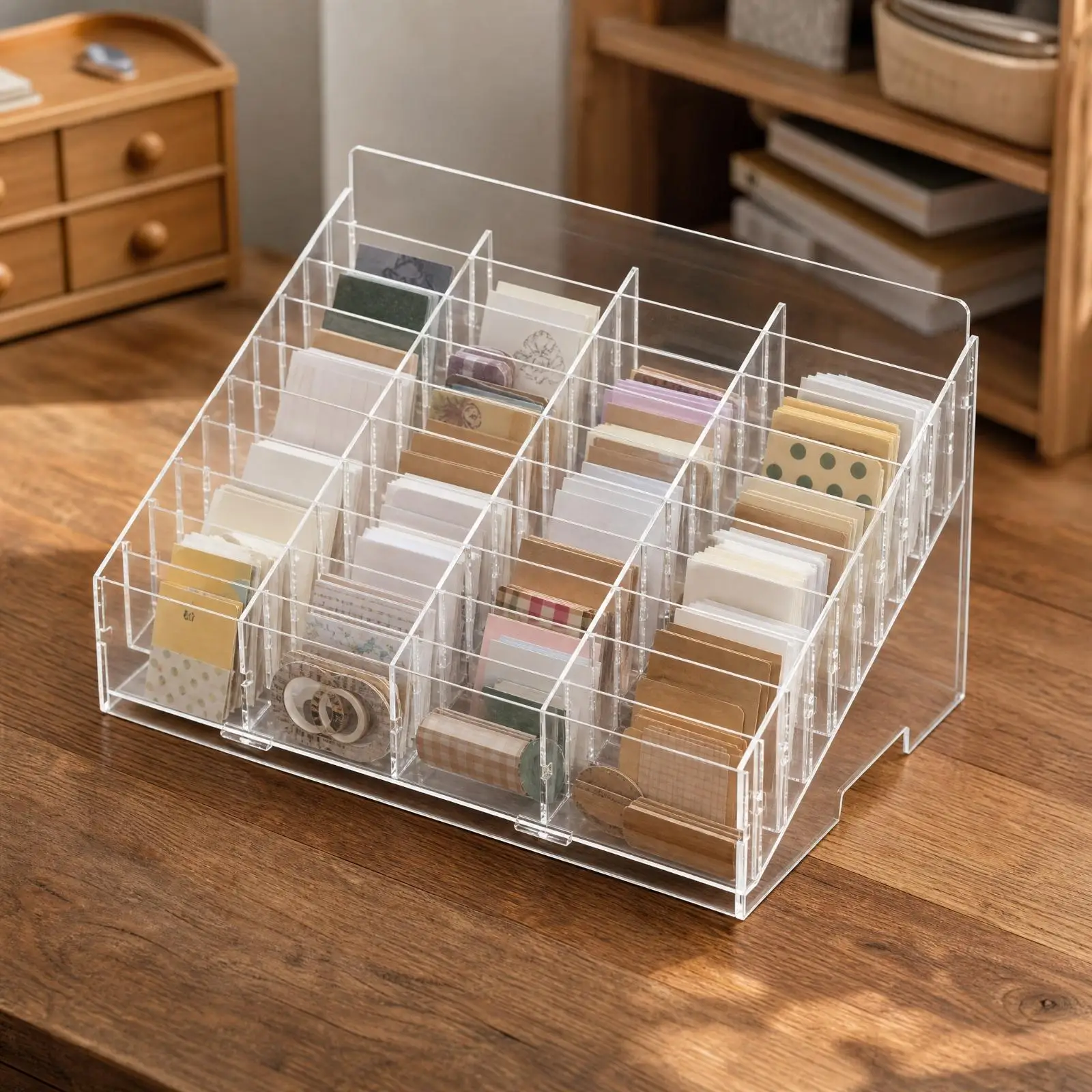 Visible Desk Storage Organizer with Compartments and Dust Cover for Labels Cards and Small Desk Accessories Storage - view 3