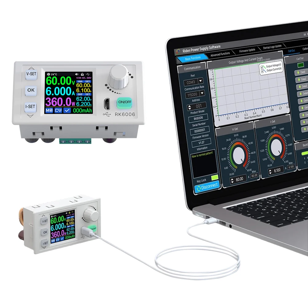 RK6006/RK6006-BT CNC Direct Current Regulated Converter 60V 6A Regulated Power Supply Buck Converter Adjustable 4-Digit Display