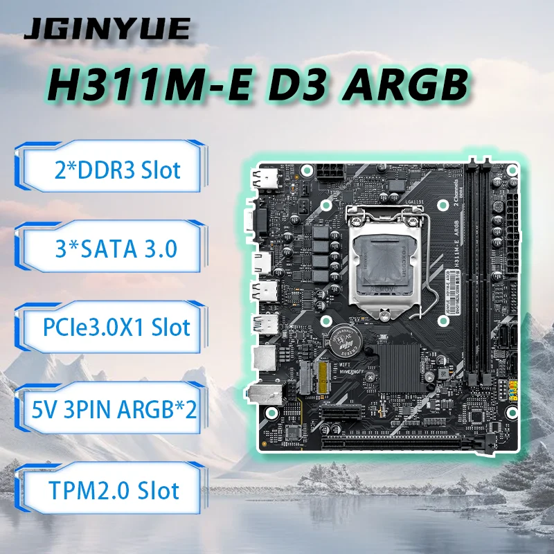 JGINYUE H311 M-E ARGB D3 ARGB Motherboard New Supports  6/7/8/9th DDR3 M-ATX 32GB RAM Desktop PC SATA Double PCIe3.0  TPM Slot