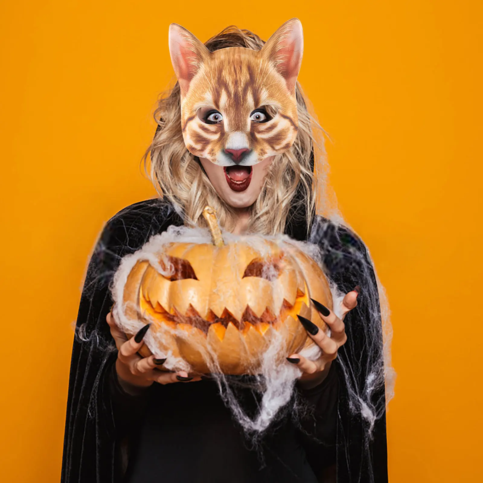 

1Pcs Cat Mask Orange Style Half Eyes Face Cover Comfortable Fit Eva and Fabric for Costume Masquerade Halloween Festival Event