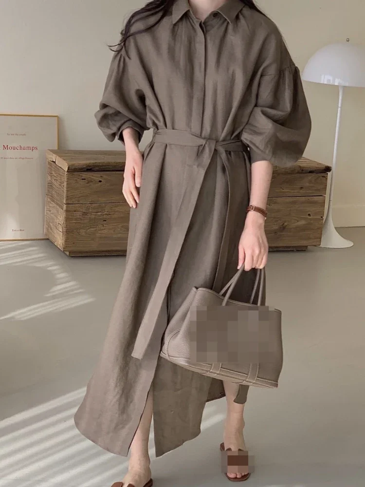 

Платья для женщин, 2023 хлопок и лен, свободная трапециевидная Повседневная Удобная женская летняя одежда на шнуровке, длинное женское платье