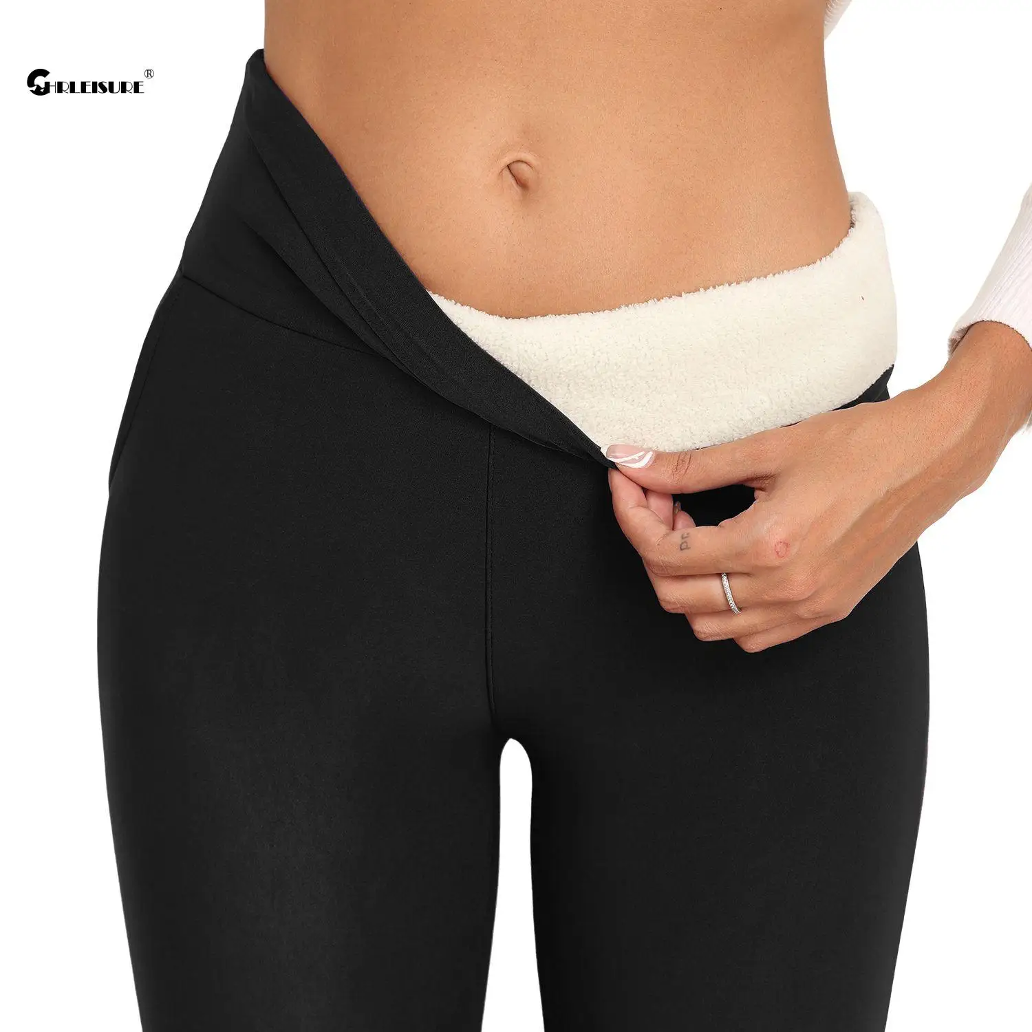 CHRLEISURE Lamb Velvet Yoga Pants with Pockets Women Thicken Fitness Leggings Winter Warm Sport Tights Thermal Solid Legging