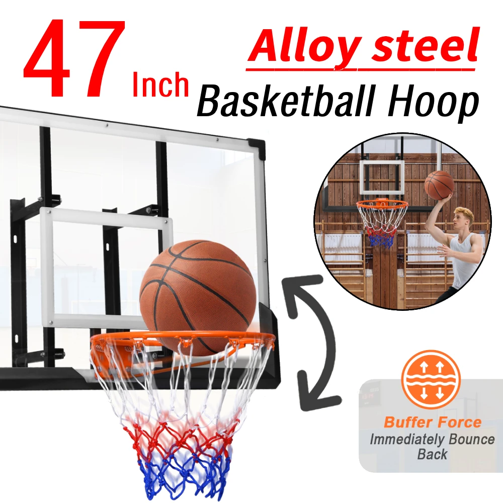 

Настенное баскетбольное кольцо для использования в помещении и на открытом воздухе, 47-дюймовое баскетбольное кольцо для багажника, фитнес-центр, сарай, школа, спортзал, подъездная дорога