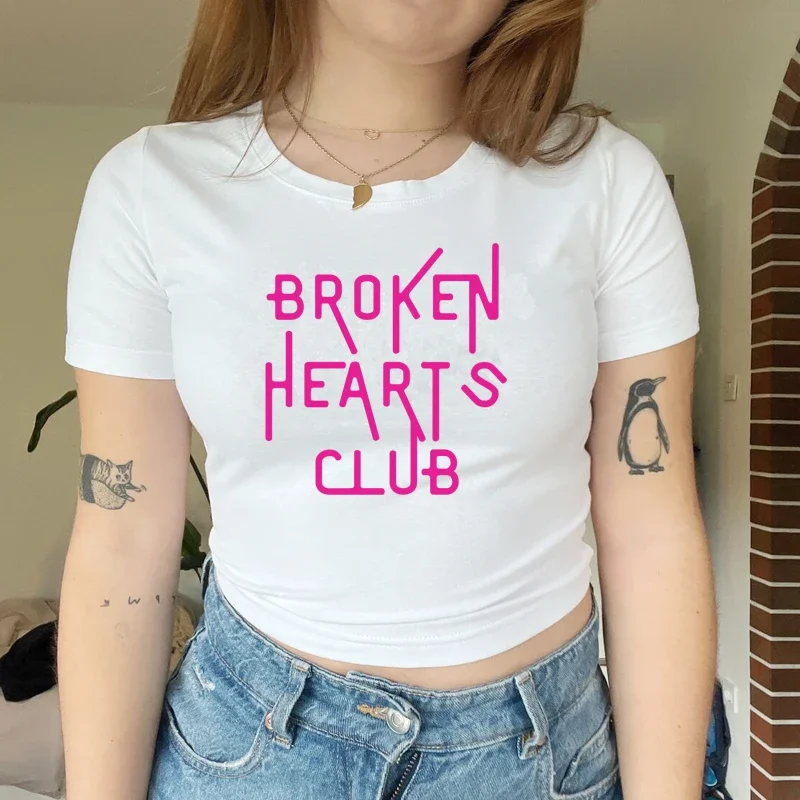 2000s Grunge Baby Tee Harajuku Broken Hearts Club Graphic T Shirt Sexy Club Wear Goth Clothes Youth Crop Tops Dropshipping