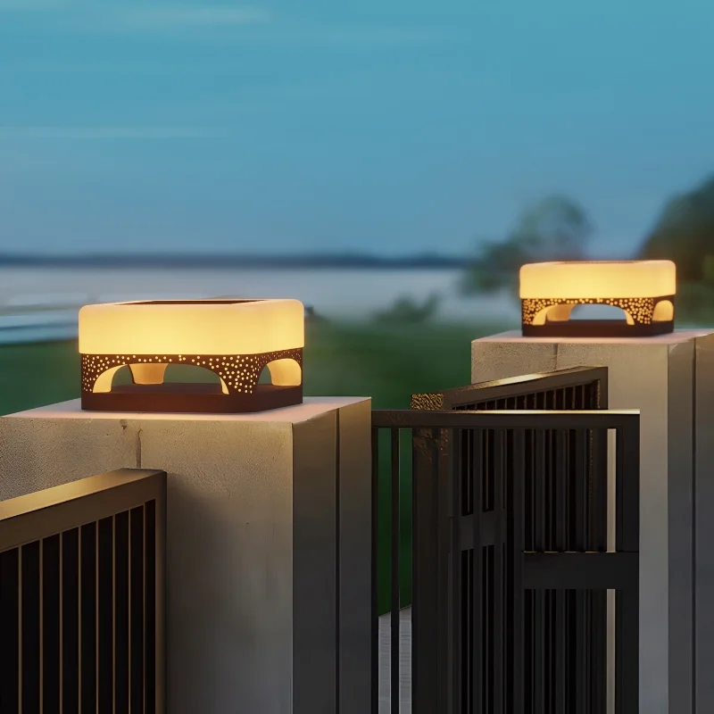 Solar powered LED outdoor waterproof column headlights courtyard lights fence and gate side column lights