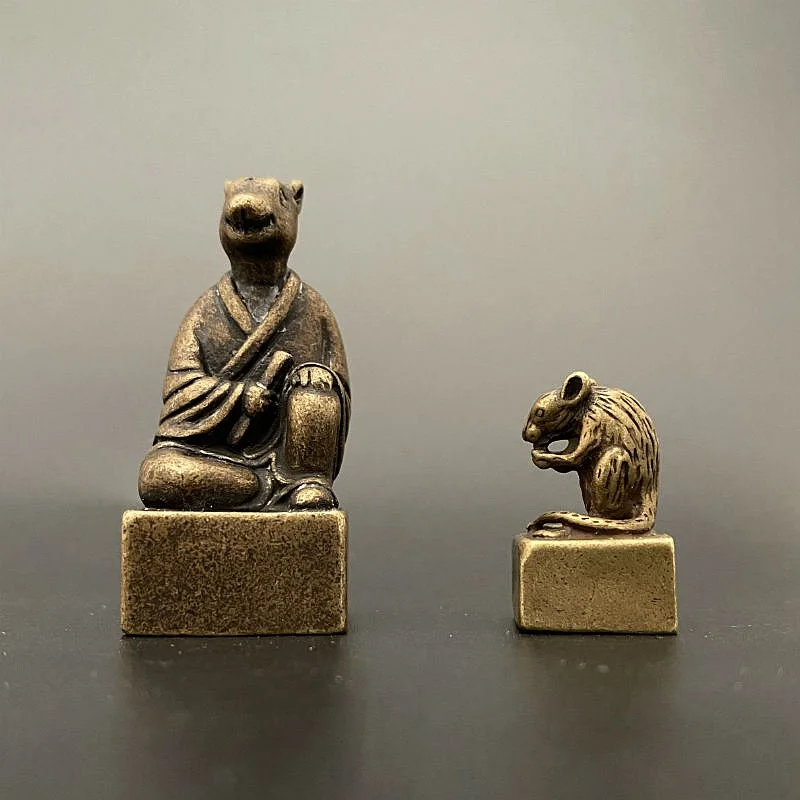 Zodiac Antique Style Large and Small Copper Seal Ornaments Set of 12 Seals Crafts Display