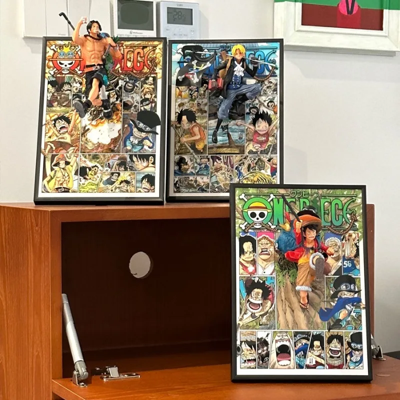 One Piece cartoon anime figuur driedimensionaal schilderij 3D uitspoelen komische strohoed Luffy Ace Sabo model hangende schilderij