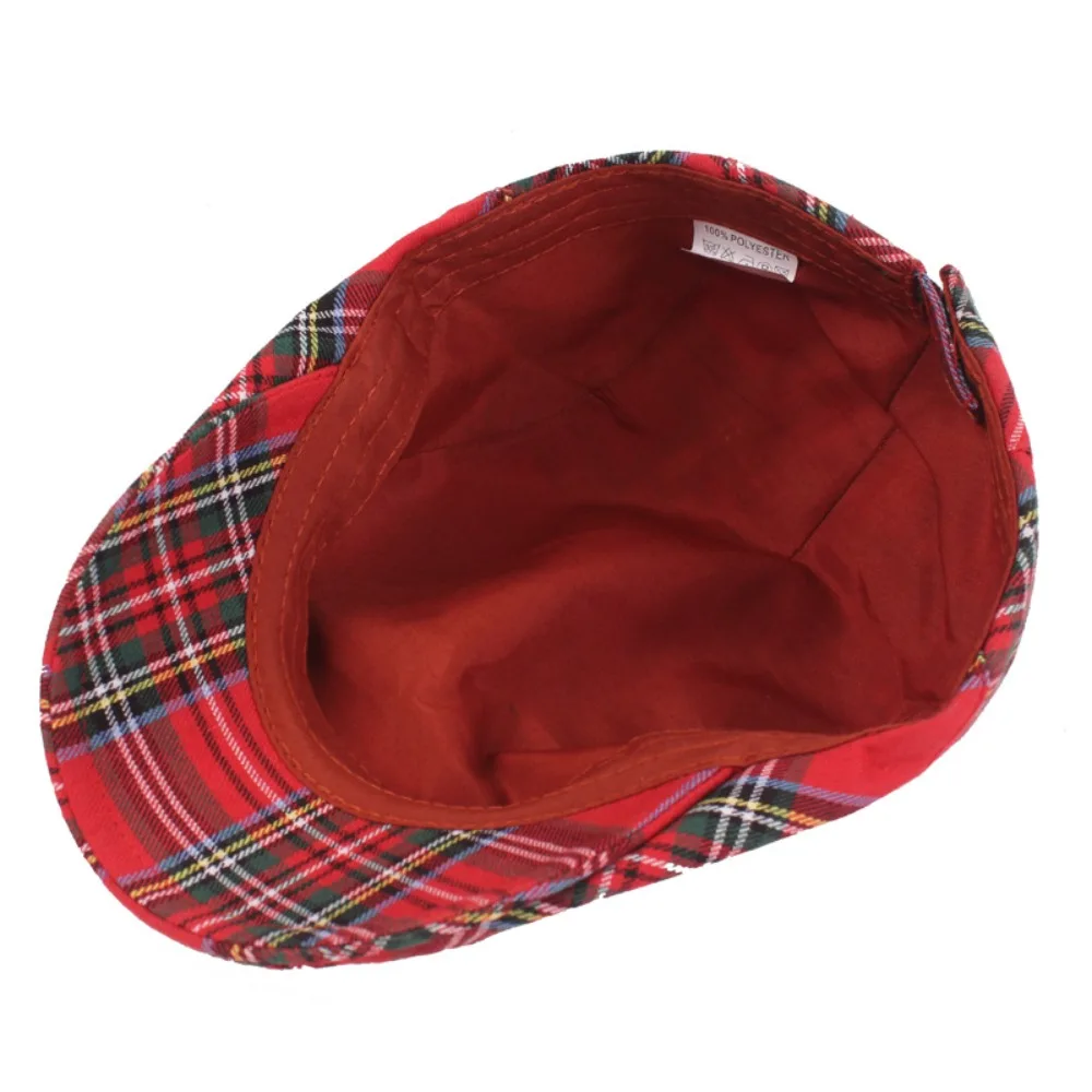 Curved Brimmed Hat Cotton Plaid Beret Cap Retro Breathable Cloth Painter Cap Short Brim Peaked Cap British Forward Hat Outdoor