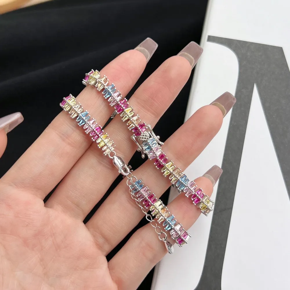 

Light Luxury 925 Sterling Silver Bracelet Women Zirconia Color Dopamine Full Diamond Bracelet Fine Jewelry