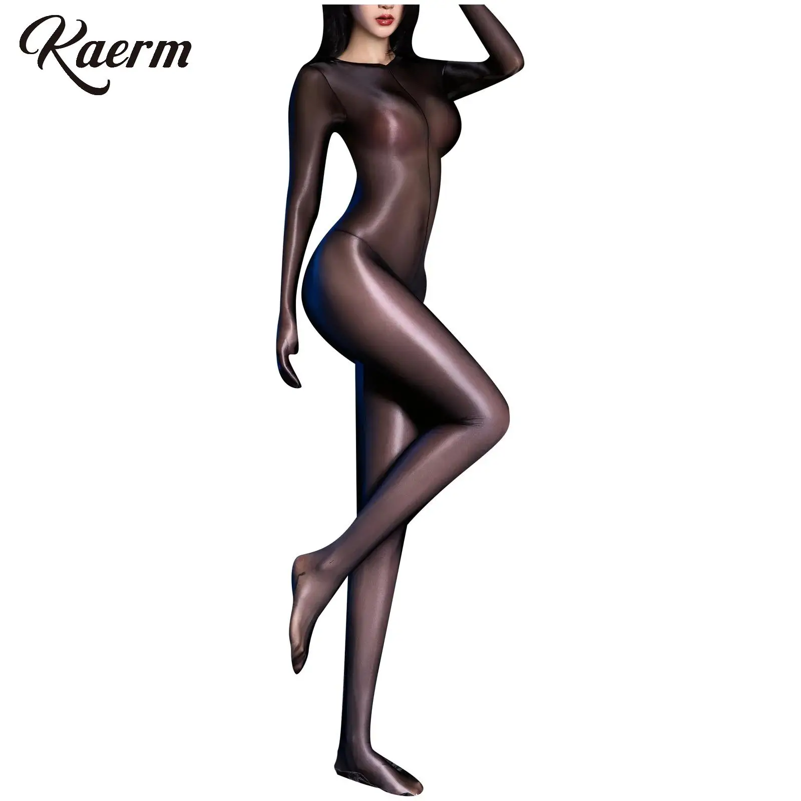 Women's Glossy Sex See-Through Bodysuit Stretchy Tight Jumpsuit Open Crotch Bodystocking Catsuit Lingerie Pole Dance Clubwear