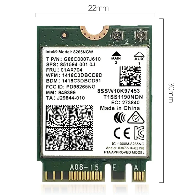 Wireless-AC 8265 Dual Band 2.4G/5Ghz Wifi Bluetooth Wlan For 8265NGW NGFF 802.11ac 867Mbps 2x2 MU-MIMO BT 4.2 Card