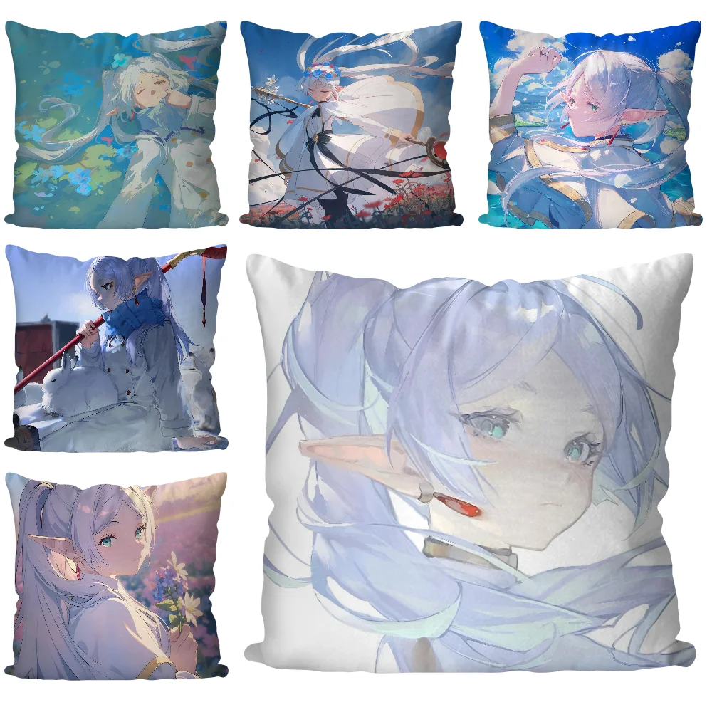 Anime Frieren Pillow Case  Cartoon Sofa Decorative Home Double-sided Printing Short Plush Cute Cushion Cover