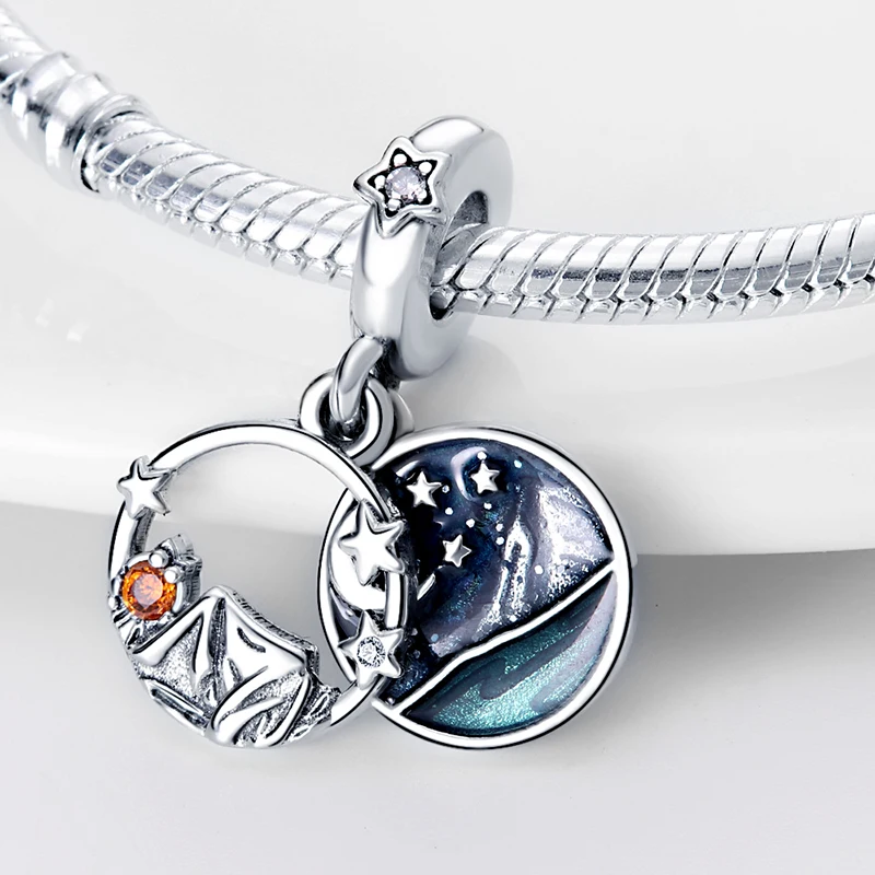 2024 Hot sale 925 Silver Camping Under The Night Sky 2-in-1 Charm Beads Fit Pandach Original Bracelet Women Pendant Bead Jewelry